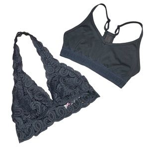 VS PINK Bras Bundle of 2 Halter Lace & Ultimate Lightly Lined Sports T Strap Top